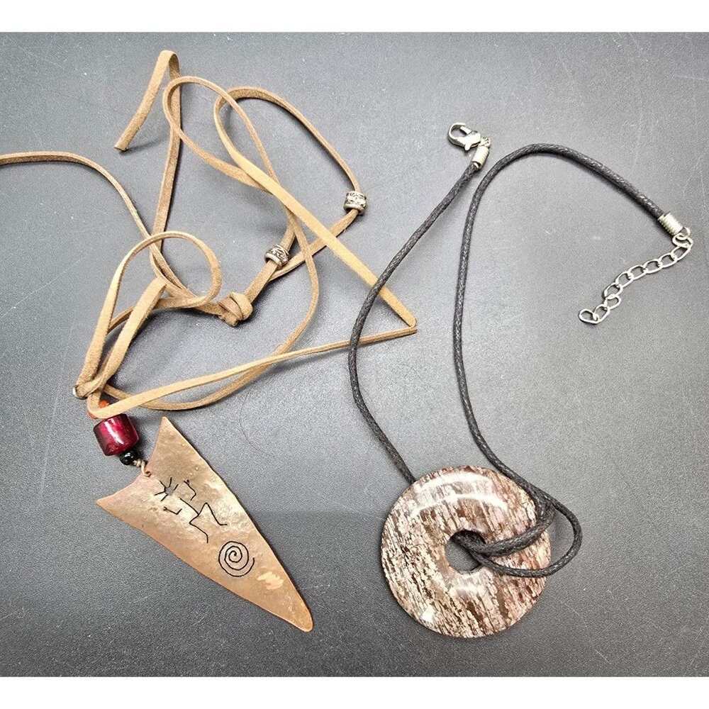 Boho Tribal Pendant Necklace Set Copper & Stone Circle Designs JJ4195
